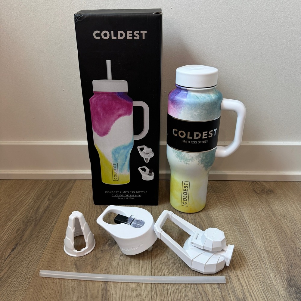 Coldest Limitless Series 36oz Water Bottle Clouds Tie Dye Insulated Tumbler NEW